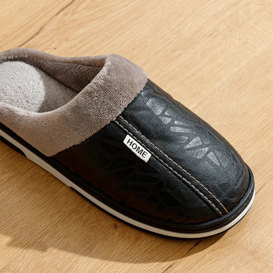 Faux Leather Cotton Slippers