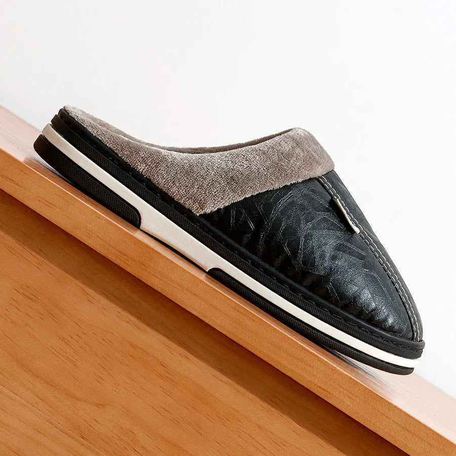 Faux Leather Cotton Slippers