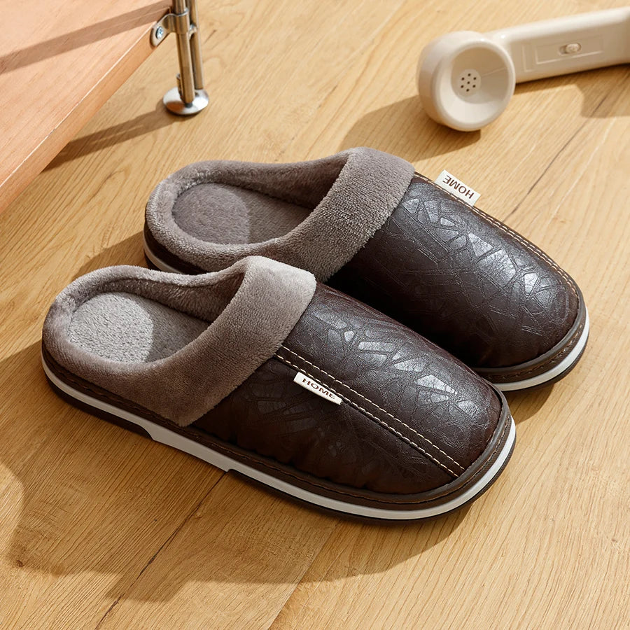 Faux Leather Cotton Slippers