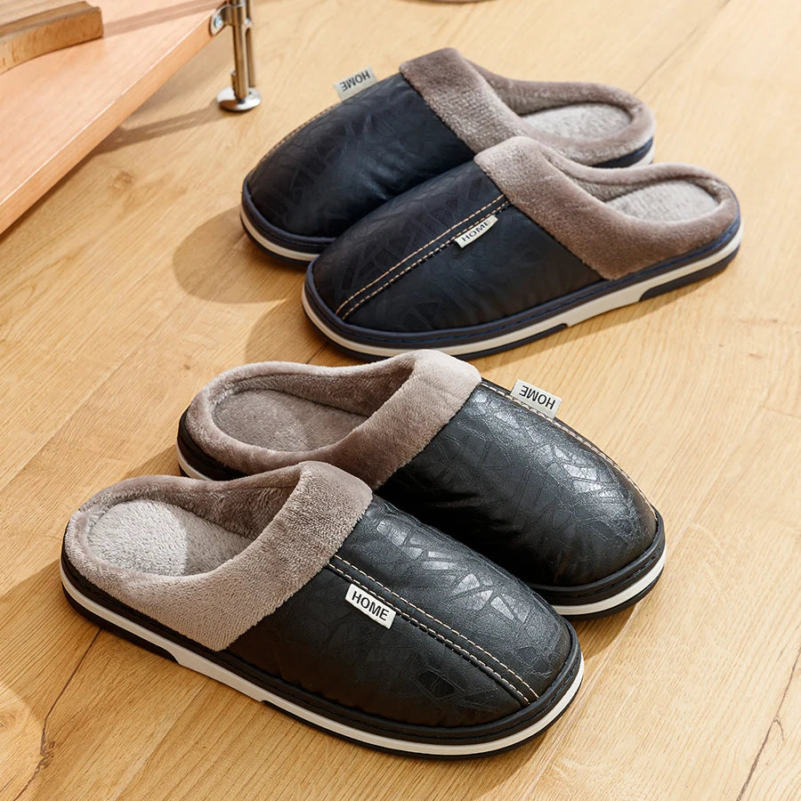 Faux Leather Cotton Slippers