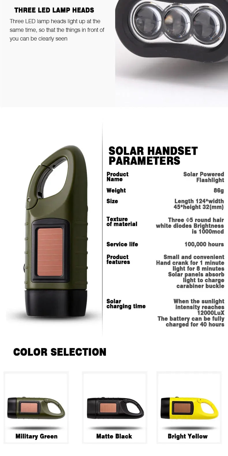 Waterproof Portable Solar LED Flashlight