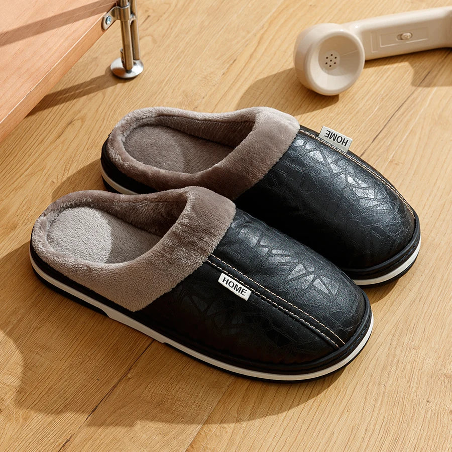 Faux Leather Cotton Slippers